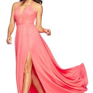 NWT Faviana 7747 Low V-Neck Chiffon Prom Dress Sorbet Size 8
